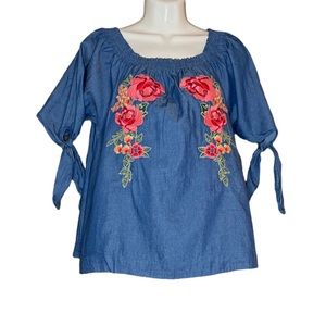 Lime thence Co. Chambray embroidery top